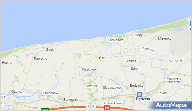 mapa Pękalin gmina Mielno, Pękalin gmina Mielno na mapie Targeo