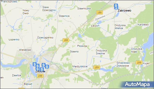 mapa Płosków gmina Złotów, Płosków gmina Złotów na mapie Targeo
