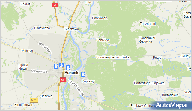 mapa Ponikiew-Leśniczówka, Ponikiew-Leśniczówka na mapie Targeo