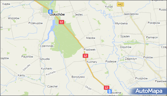mapa Popówek gmina Gołuchów, Popówek gmina Gołuchów na mapie Targeo