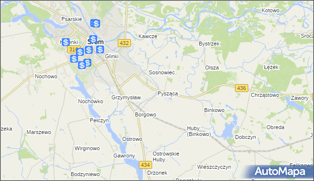 mapa Pysząca gmina Śrem, Pysząca gmina Śrem na mapie Targeo