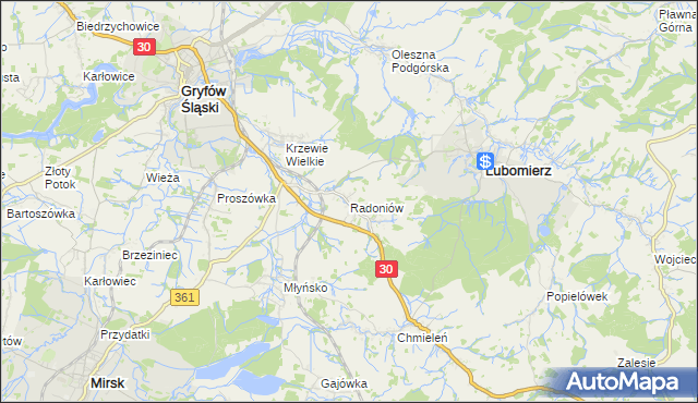 mapa Radoniów, Radoniów na mapie Targeo