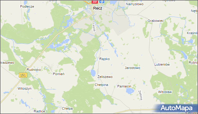 mapa Rajsko gmina Recz, Rajsko gmina Recz na mapie Targeo