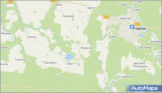 mapa Rosocha gmina Polanów, Rosocha gmina Polanów na mapie Targeo