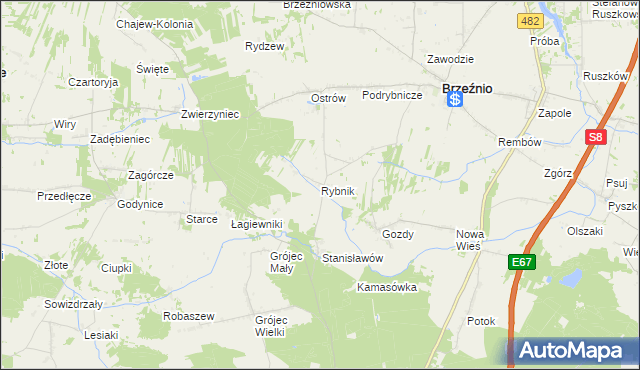 mapa Rybnik gmina Brzeźnio, Rybnik gmina Brzeźnio na mapie Targeo