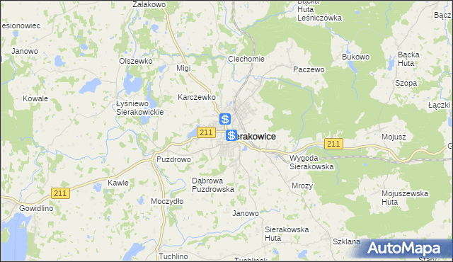 mapa Sierakowice powiat kartuski, Sierakowice powiat kartuski na mapie Targeo