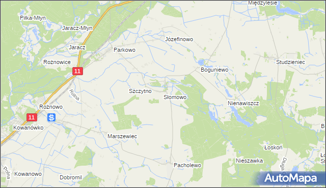 mapa Słomowo gmina Rogoźno, Słomowo gmina Rogoźno na mapie Targeo