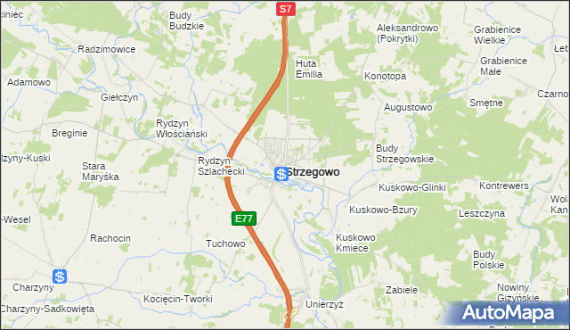 mapa Strzegowo powiat mławski, Strzegowo powiat mławski na mapie Targeo