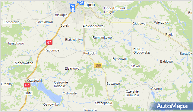mapa Tomaszewo gmina Lipno, Tomaszewo gmina Lipno na mapie Targeo