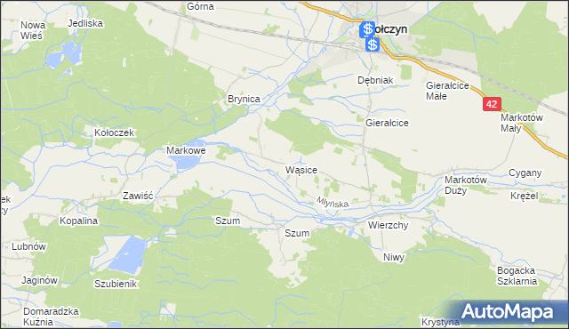 mapa Wąsice, Wąsice na mapie Targeo