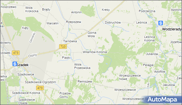 mapa Wilamów gmina Szadek, Wilamów gmina Szadek na mapie Targeo
