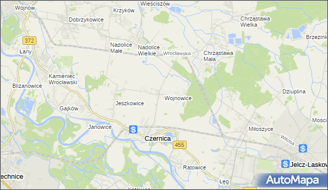 mapa Wojnowice gmina Czernica, Wojnowice gmina Czernica na mapie Targeo