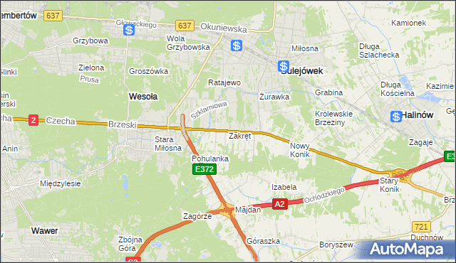 mapa Zakręt gmina Wiązowna, Zakręt gmina Wiązowna na mapie Targeo