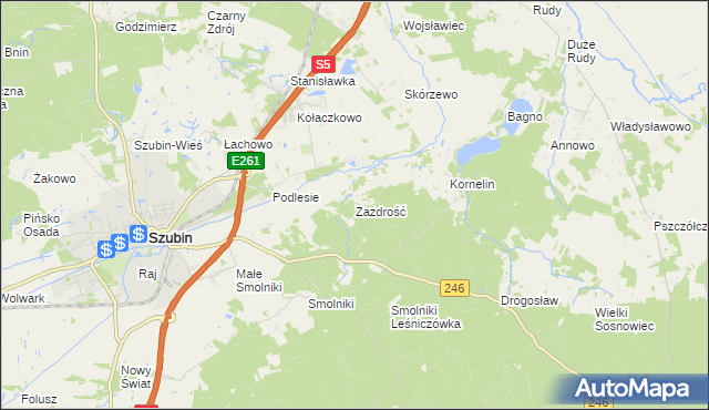 mapa Zazdrość gmina Szubin, Zazdrość gmina Szubin na mapie Targeo
