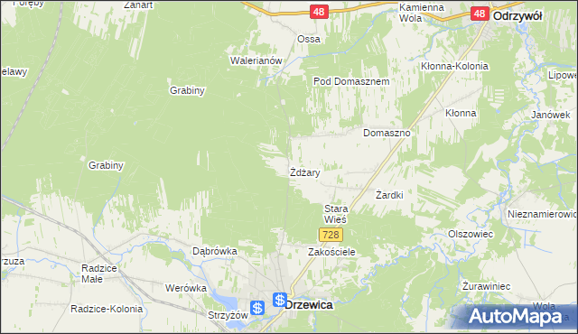 mapa Żdżary gmina Drzewica, Żdżary gmina Drzewica na mapie Targeo