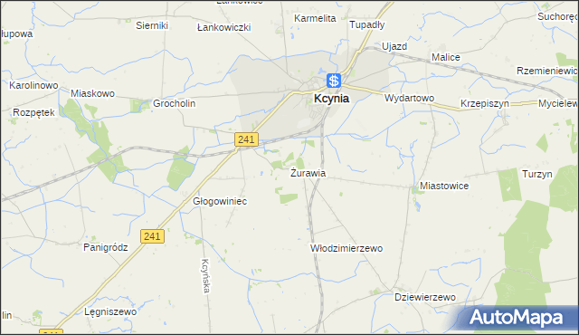 mapa Żurawia gmina Kcynia, Żurawia gmina Kcynia na mapie Targeo