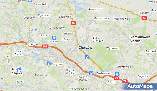 mapa Chorzów, Chorzów na mapie Targeo