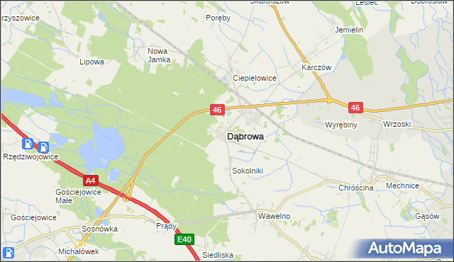 mapa Dąbrowa powiat opolski, Dąbrowa powiat opolski na mapie Targeo