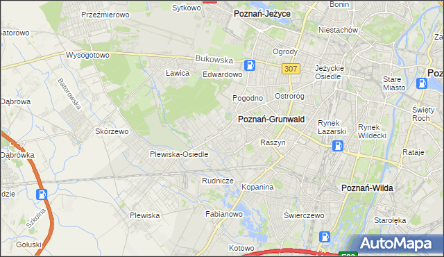 mapa Grunwald gmina Poznań, Grunwald gmina Poznań na mapie Targeo