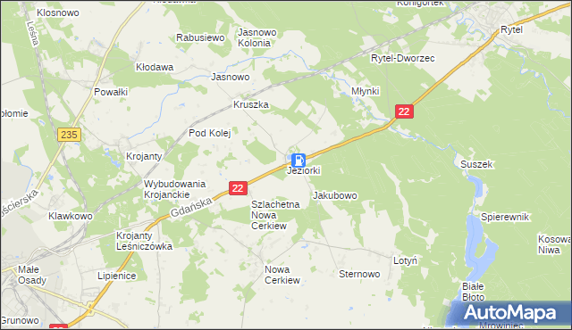 mapa Jeziorki gmina Chojnice, Jeziorki gmina Chojnice na mapie Targeo