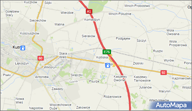 mapa Kotliska gmina Kutno, Kotliska gmina Kutno na mapie Targeo