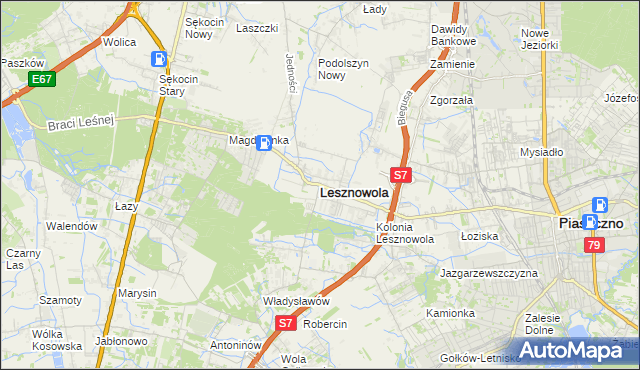 mapa Lesznowola powiat piaseczyński, Lesznowola powiat piaseczyński na mapie Targeo