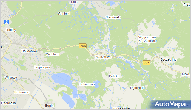mapa Maszkowo gmina Sianów, Maszkowo gmina Sianów na mapie Targeo