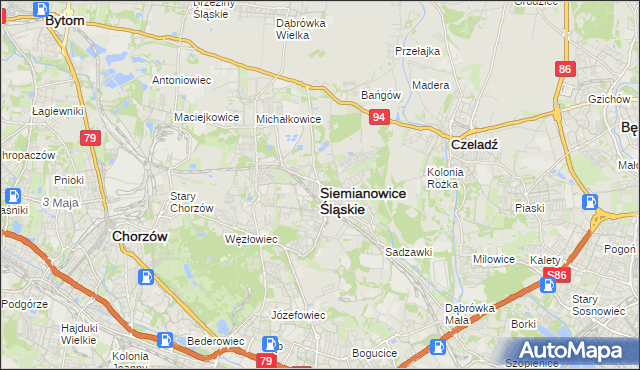 mapa Siemianowice Śląskie, Siemianowice Śląskie na mapie Targeo