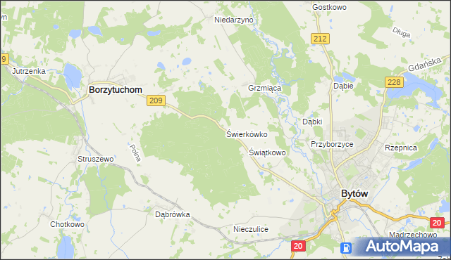 mapa Świerkówko gmina Bytów, Świerkówko gmina Bytów na mapie Targeo