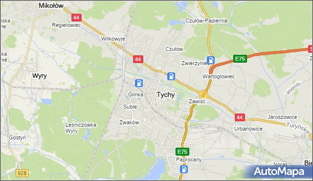 mapa Tychów, Tychy na mapie Targeo