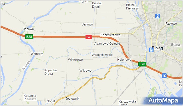 mapa Władysławowo gmina Elbląg, Władysławowo gmina Elbląg na mapie Targeo