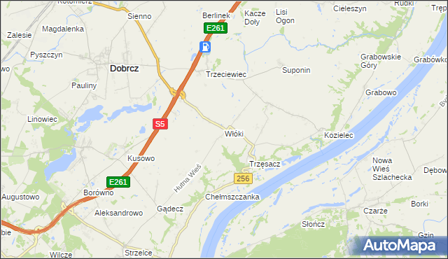 mapa Włóki gmina Dobrcz, Włóki gmina Dobrcz na mapie Targeo