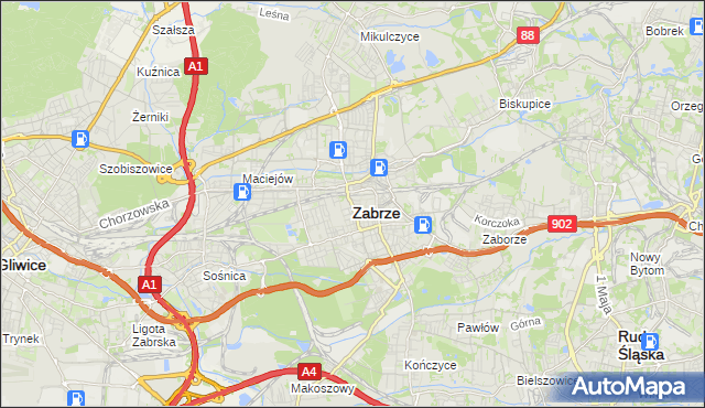 mapa Zabrza, Zabrze na mapie Targeo