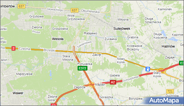 mapa Zakręt gmina Wiązowna, Zakręt gmina Wiązowna na mapie Targeo