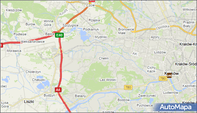 mapa Chełm gmina Kraków, Chełm gmina Kraków na mapie Targeo