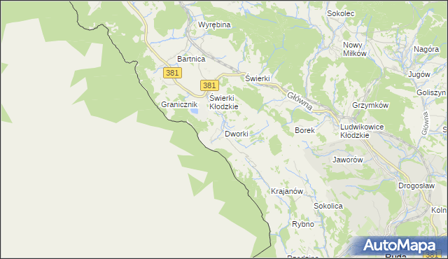 mapa Dworki gmina Nowa Ruda, Dworki gmina Nowa Ruda na mapie Targeo