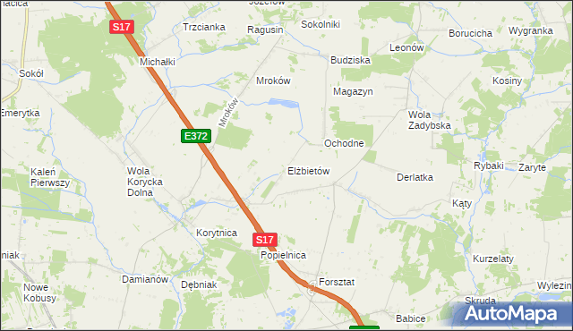 mapa Elżbietów gmina Trojanów, Elżbietów gmina Trojanów na mapie Targeo
