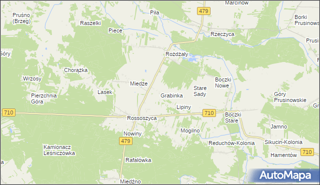 mapa Grabinka gmina Warta, Grabinka gmina Warta na mapie Targeo