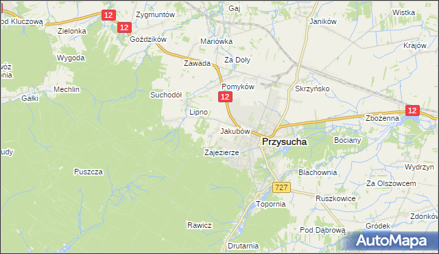 mapa Jakubów gmina Przysucha, Jakubów gmina Przysucha na mapie Targeo