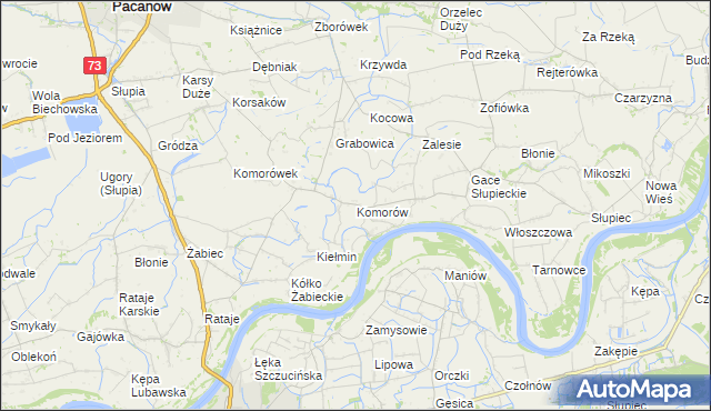 mapa Komorów gmina Pacanów, Komorów gmina Pacanów na mapie Targeo