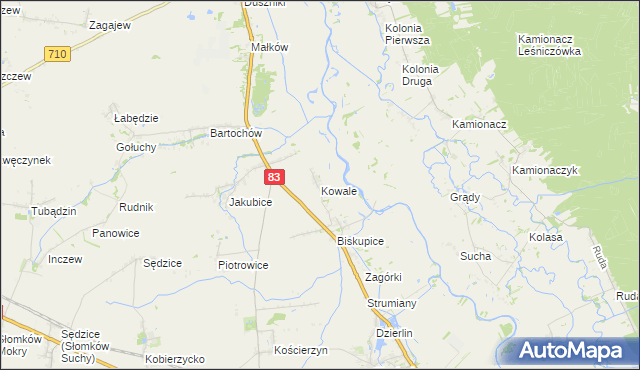 mapa Kowale gmina Sieradz, Kowale gmina Sieradz na mapie Targeo
