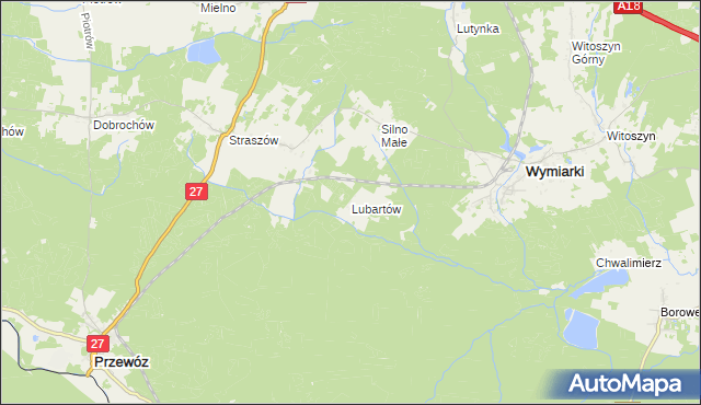 mapa Lubartów gmina Wymiarki, Lubartów gmina Wymiarki na mapie Targeo