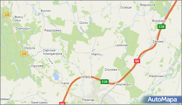 mapa Miętno gmina Nowogard, Miętno gmina Nowogard na mapie Targeo