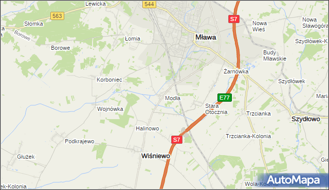 mapa Modła gmina Wiśniewo, Modła gmina Wiśniewo na mapie Targeo