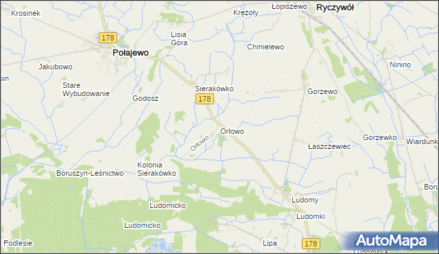 mapa Orłowo gmina Ryczywół, Orłowo gmina Ryczywół na mapie Targeo
