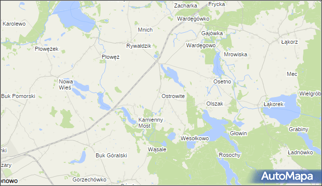 mapa Ostrowite gmina Biskupiec, Ostrowite gmina Biskupiec na mapie Targeo
