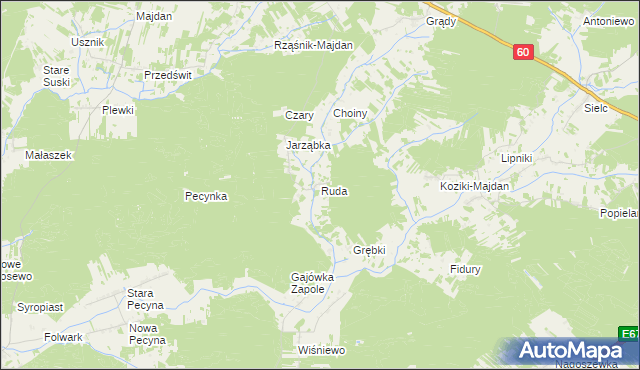 mapa Ruda gmina Wąsewo, Ruda gmina Wąsewo na mapie Targeo