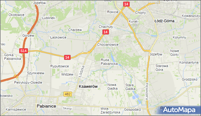 mapa Ruda Pabianicka, Ruda Pabianicka na mapie Targeo