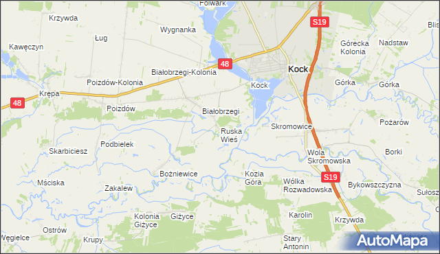 mapa Ruska Wieś gmina Kock, Ruska Wieś gmina Kock na mapie Targeo