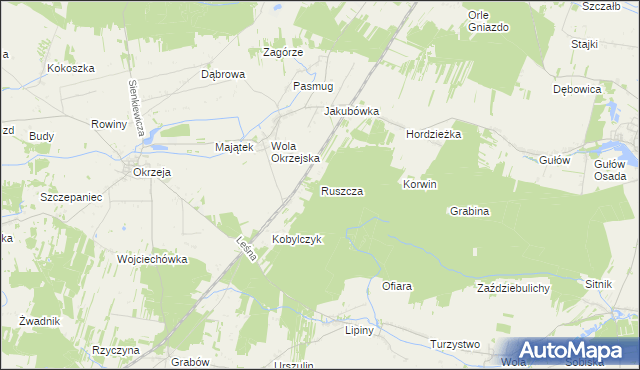 mapa Ruszcza gmina Adamów, Ruszcza gmina Adamów na mapie Targeo